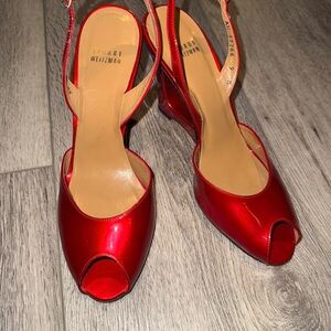 Stuart Weitzman Red Patent Leather Stiletto Heels